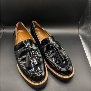 Franco Sarto Patent Leather Tassel Loafers Lug Sole Black Women’s Size 8M